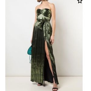 JONATHAN SIMKHAI Metallic Strapless Gown In Lime